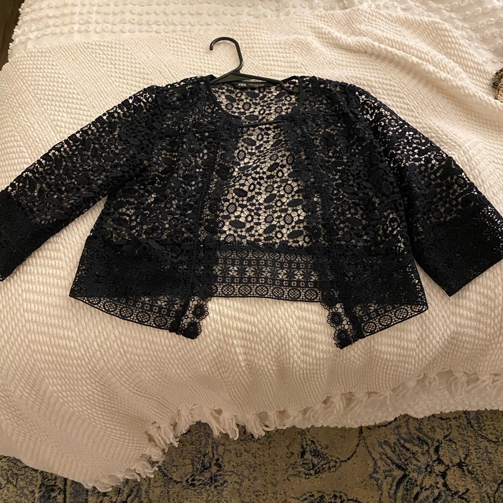 Navy see-through lace cardigan